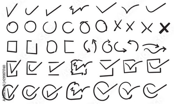 Fototapeta handdrawn check sign mark collection doodle style vector