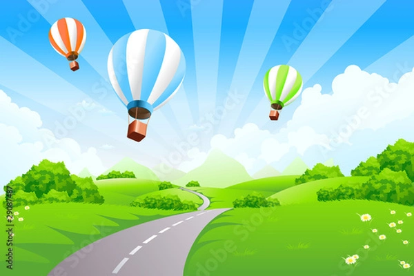 Obraz Green Landscape with Balloons