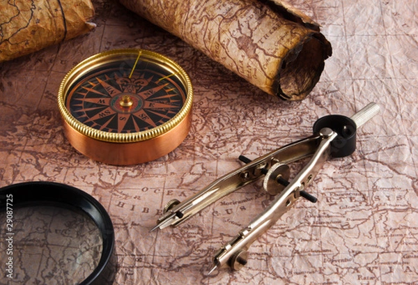 Fototapeta Old compass on grunge background