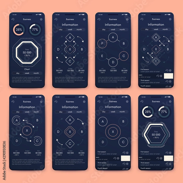 Fototapeta Different UI, UX, GUI screens and flat web icons for mobile apps