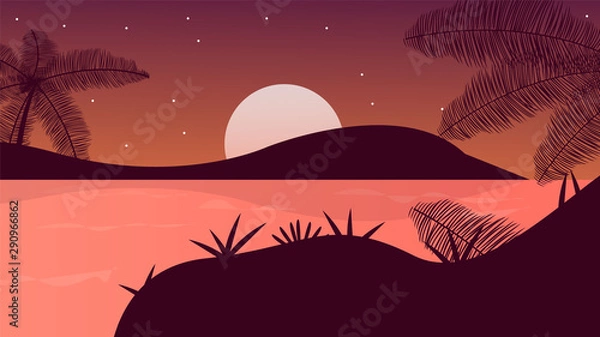 Fototapeta landscape with trees and sunset
