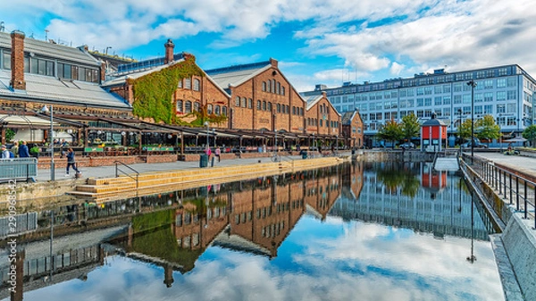Fototapeta Trondheim Solsiden River Reflection