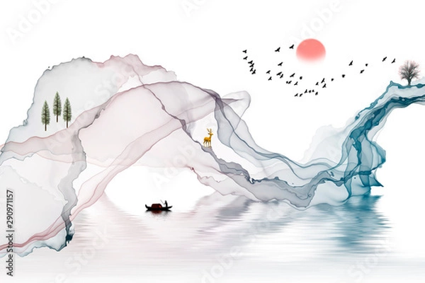 Obraz Abstract ink contracted adornment line landscape artistic conception