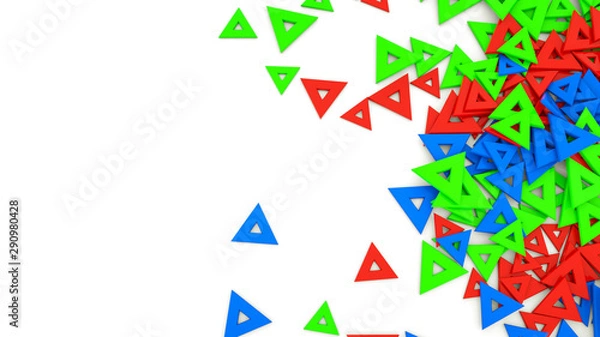 Fototapeta Bright multi-colored three-dimensional triangles on a white background. 3d rendering illustration.