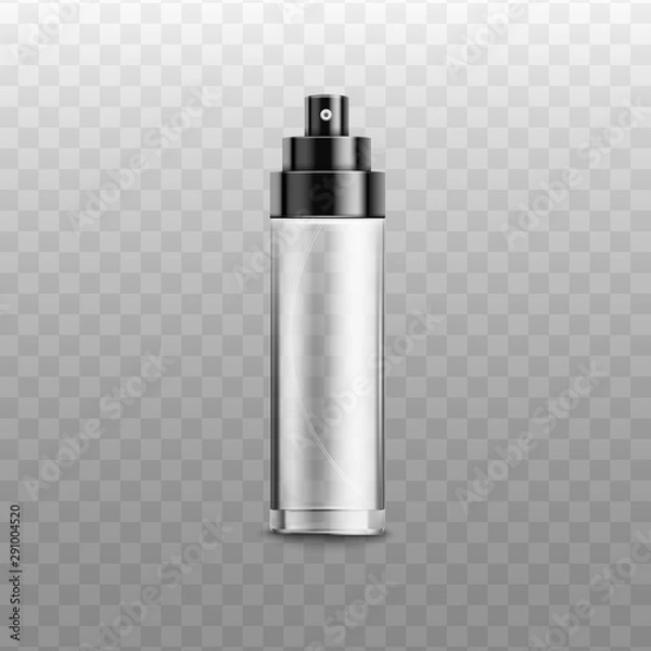 Fototapeta Metal glossy open bottle spray realistic vector mockup illustration isolated.
