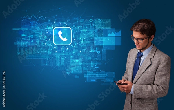 Fototapeta Young person using phone with mail and online communication concept