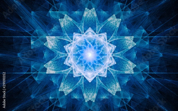 Fototapeta fantastic abstract symmetrical flower with petals consisting of a variety of geometric shapes of different colors on a black background
