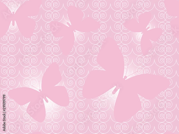 Fototapeta Seamless pattern with lacy white butterflies on a gentle background in pastel colors.