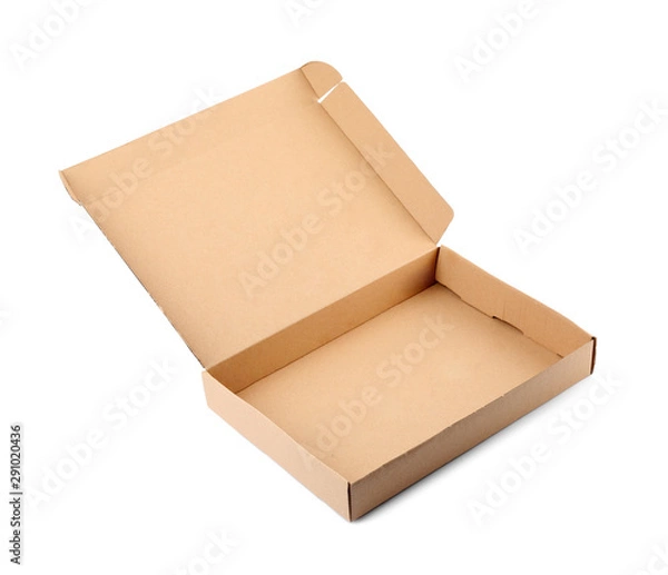 Fototapeta Open cardboard box on white background. Mockup for design