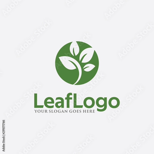 Obraz Green leaf icon eco logo vector design minimalist template element. Design Garden, Plant, Nature and Ecology vector logo.
