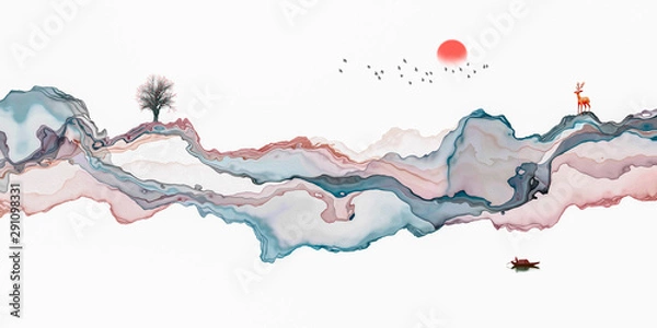 Obraz Abstract background ink line decoration painting landscape artistic conception