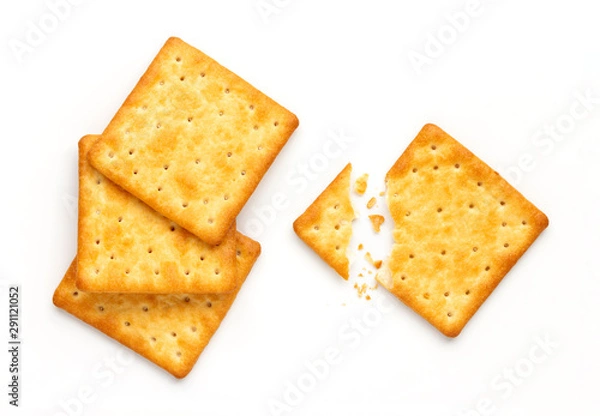 Obraz Crushed dry cracker cookies isolated on white background.