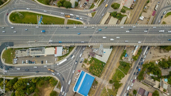 Fototapeta Drones Eye View - abstract road traffic jam top view, transportation concept