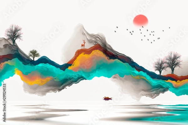 Obraz abstract background ink line decoration painting landscape artistic conception