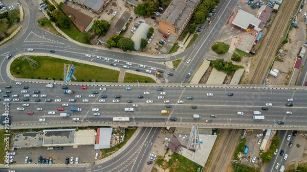 Fototapeta Drones Eye View - abstract road traffic jam top view, transportation concept
