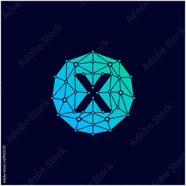 Fototapeta Technology logo with initial X letter. negative space concept. network icon -vector