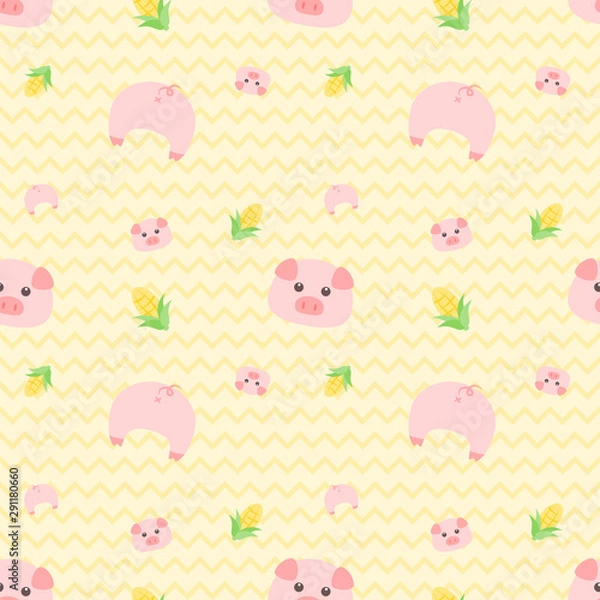 Obraz Seamless pattern pink pig and corn.