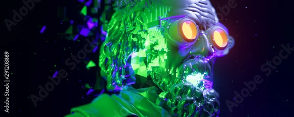 Fototapeta Abstract portrait of a steampunk cyberpunk character. 3d illustration