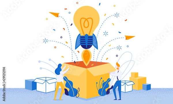 Fototapeta Banner Successful Launch New Idea Cartoon Flat.