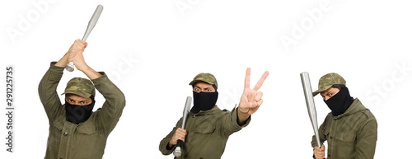 Fototapeta Funny man with baseball bat isolated on white