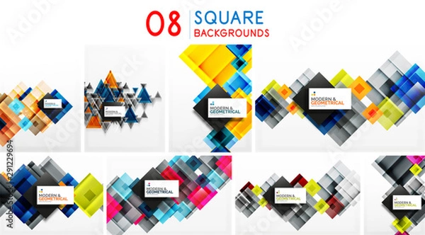 Obraz Set of square abstract backgrounds, color rectangles, blocks compositions. Geometrical modern business templates