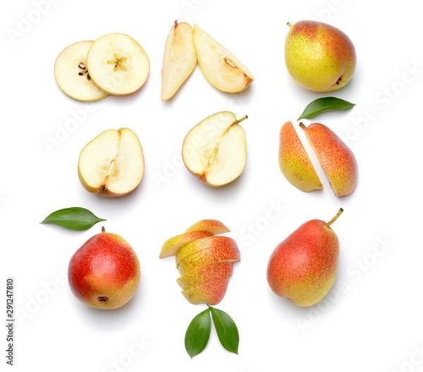 Fototapeta Sweet ripe pears on white background
