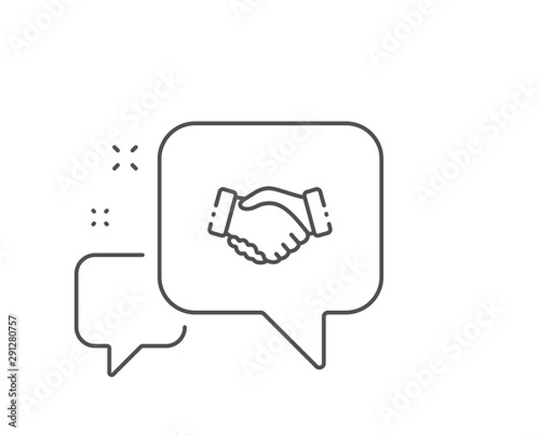 Fototapeta Handshake line icon. Chat bubble design. Hand gesture sign. Business deal palm symbol. Outline concept. Thin line handshake icon. Vector