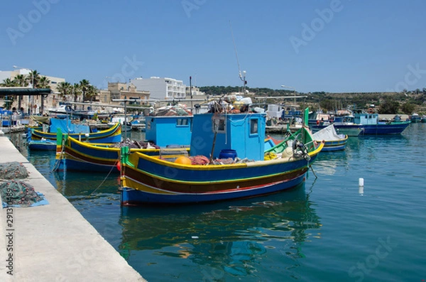 Obraz traditional fishing boats in the harbour of Marsaxlokk , Malta