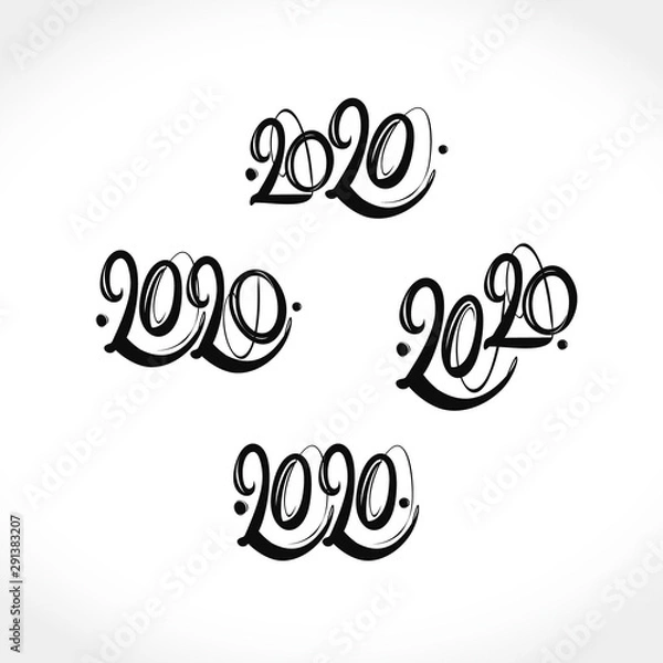 Fototapeta Design 2020 set of four flat vector templates. Figures of the year 2020 in black. Happy New Year.