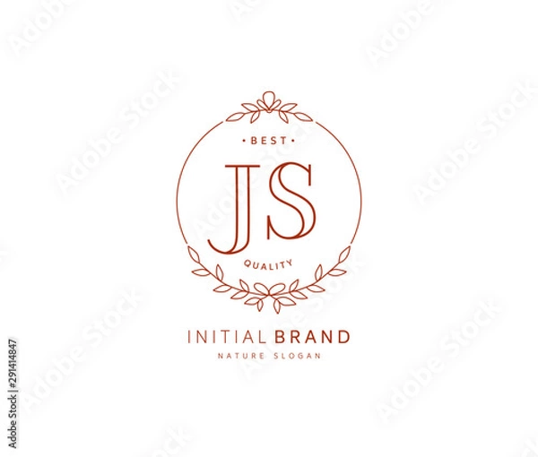 Obraz J S JS Beauty vector initial logo, handwriting logo of initial signature, wedding, fashion, jewerly, boutique, floral and botanical with creative template for any company or business.