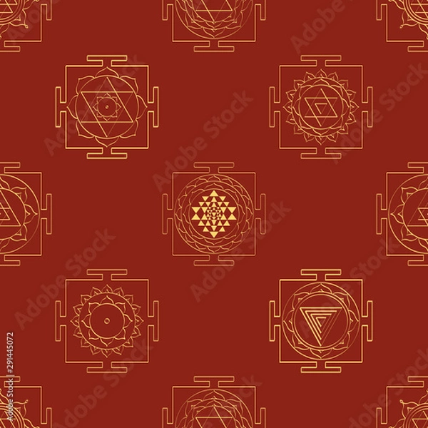 Fototapeta Seamless pattern with Yantra Hinduism symbols