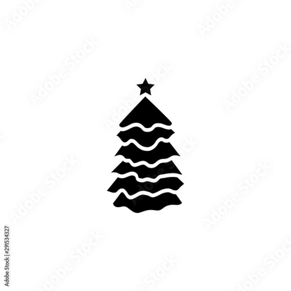 Fototapeta Christmas tree. Tree icon in flat design. Xmas cartoon background. merry spruce fir. Winter illustration isolated on white. Pine.