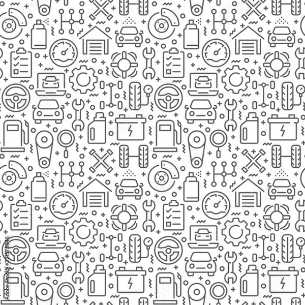 Obraz Car service seamless pattern with thin line icons