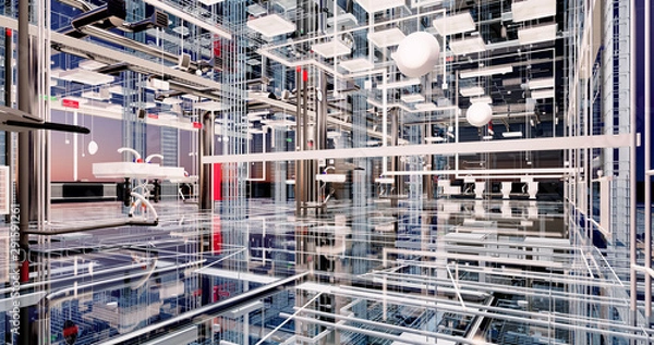 Fototapeta Visualization of the concept of BIM model utilities of the building	