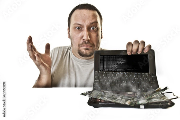 Fototapeta surprised  man has a problem with the computer
