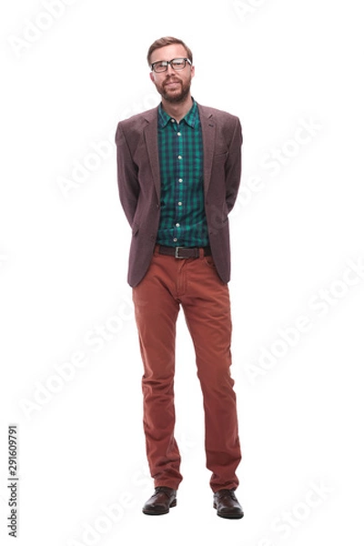 Fototapeta in full growth. a modern young man . isolated on white