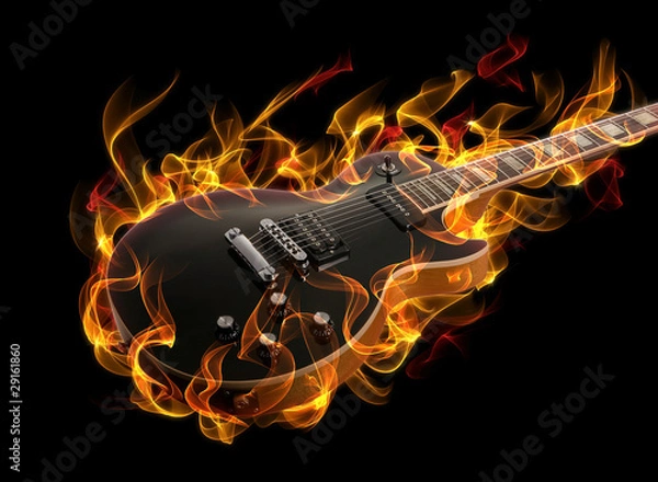 Obraz Electric guitar in fire and flames