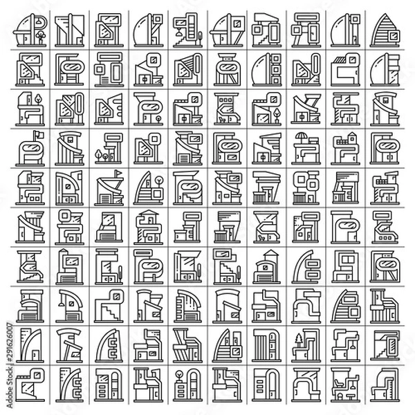 Obraz modern building and house, modern architecture design line icons