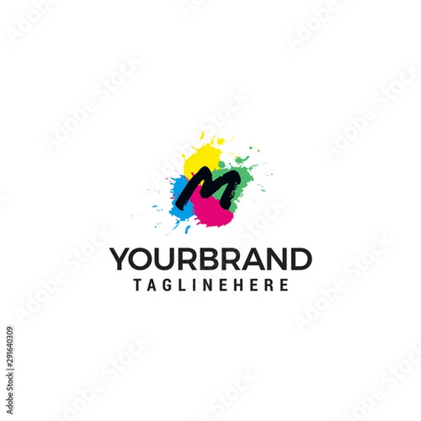 Fototapeta Letter M logo at colorful paint splash background design element template
