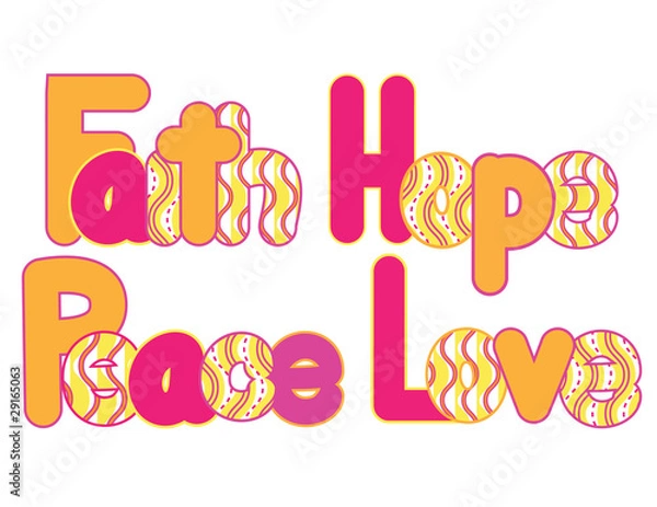 Obraz Faith Hope Peace Love includes custom patterns