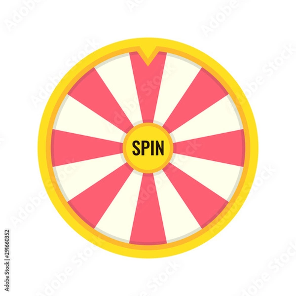 Fototapeta Empty wheel of fortune lottery luck. Spin button in center. Win fortune roulette. Gamble chance leisure. Vector illustration.