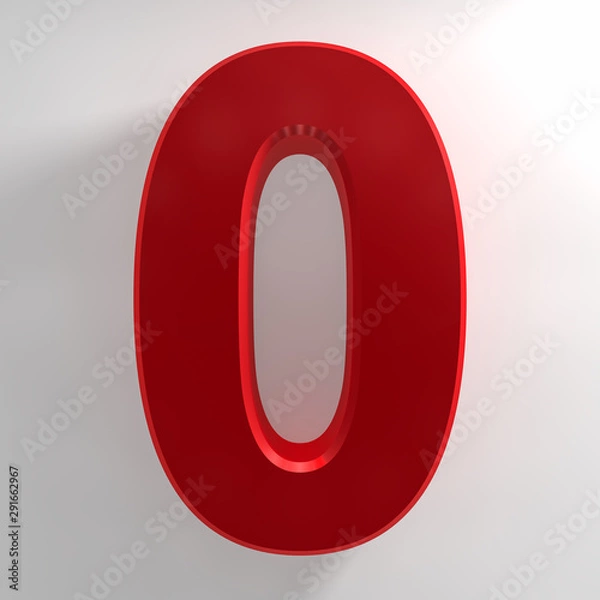 Fototapeta Number 0 red color collection on white background illustration 3D rendering