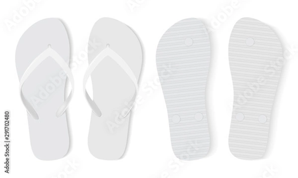 Fototapeta white flip flops isolated on white background mock up