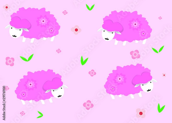 Obraz Vector illustration sakura blossoms pink sheep cartoon character design wallpaper