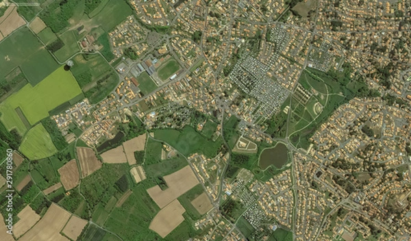 Fototapeta coast, streets and infrastructure of Bretigny-sur-Orge from a bird's eye view 2019