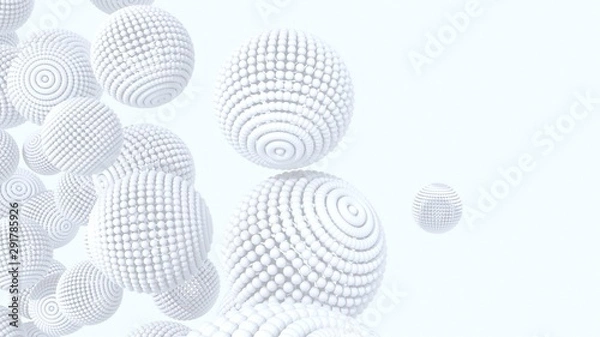 Fototapeta Abstract, light, white, monophonic background with flying balloons - 3d, render. Digital illustration of bubbles for wallpapers, banners, decorations and presentation with copy space.