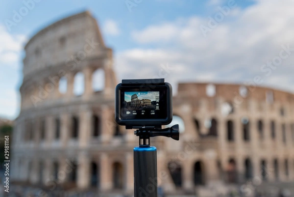 Fototapeta The Colosseum seen through the small screen of an action camera, Rome - Italy