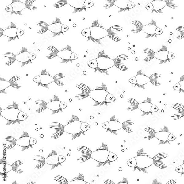 Obraz Beautiful vector seamless pattern with abstract fishes on a white background.
