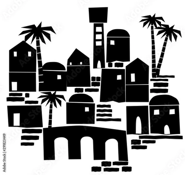 Fototapeta Middle East Town,Old City, Abstract architecture, Historical place,  Vector Illustration
