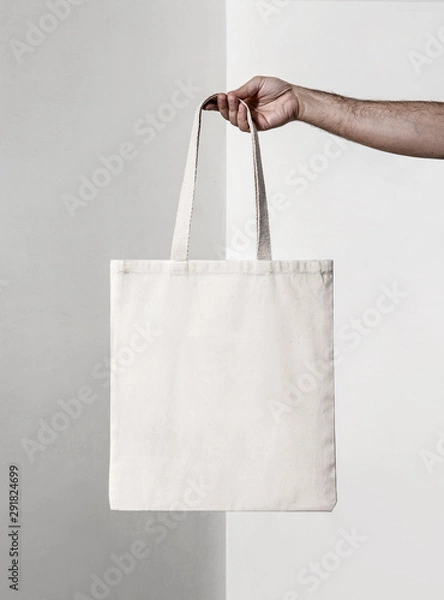 Fototapeta squared white tote fabric bag